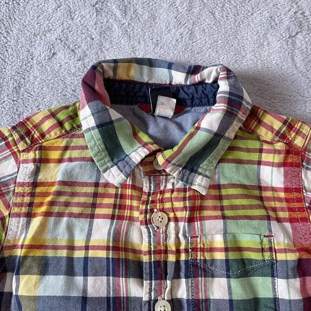 Baby GAP Button Front Shirt Plaid Boys Short Sleeve Toddler Size 12-18 Months